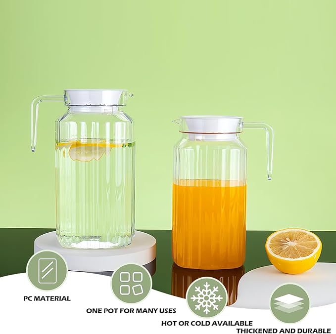 DOERDO Plastic Pitcher with Lid, Broken Resistant Beverage Jugs, Ice Cold Juice Jug for Homemade Juice Iced Tea Milk Beverage, 3.3X6.2Inch, 600ML