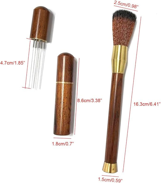 Becho Espresso Distribution Tool With Natural Wooden Storage Tube,8 Needles Ground Coffee Stirrer Tool Portable Coffee Stirrer for Home Kitchen Cafe (Rosewood)
