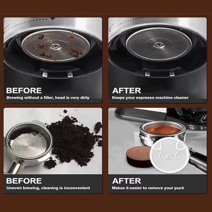 53mm Espresso Puck Screen, 0.4mm Ultra Thin Espresso Puck, Metal Reusable Coffee Filter for 54mm Espresso Portafilter Basket - 316 Stainless Steel(Piggy)