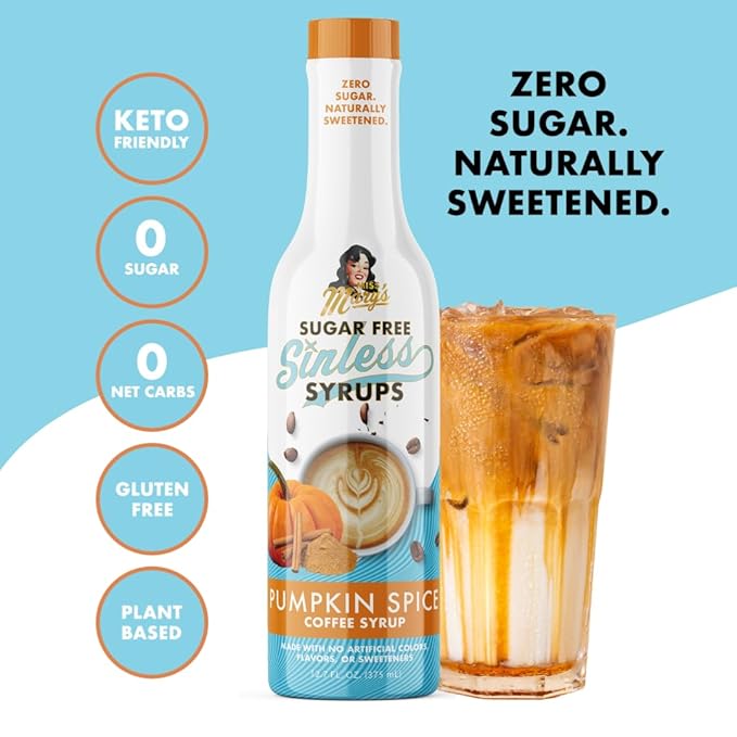 Sugar Free Pumpkin Spice Coffee Syrup - Stevia Based, No Sugar Alcohols or Sucralose, No Artificial Sweeteners, Natural Ingredients, Coffee Tea Cocoa Dessert, Keto Friendly, 1 Pack