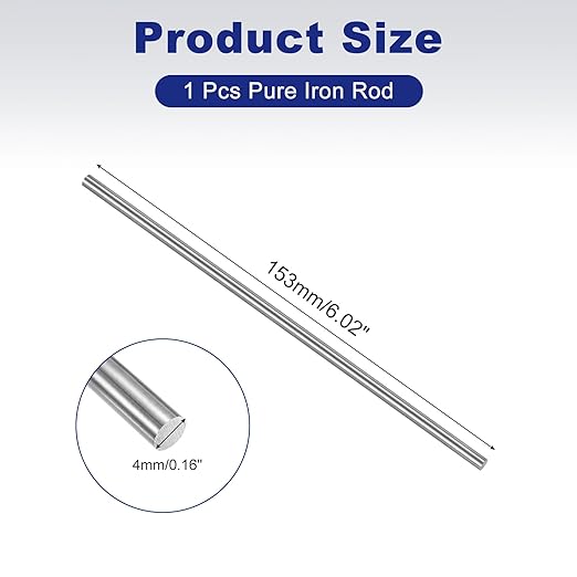 PATIKIL Pure Iron Bar, 0.16" Diameter 6.02" Length Iron String Rod Steel Stick DIY Craft Supplies for Crafting Science Lab Testing
