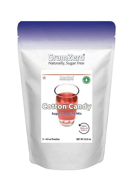 GramZero Cotton Candy Zero Calorie Sugar Free Drink Mix, Great For Nutrition Club Loaded Tea, Stevia Sweetened