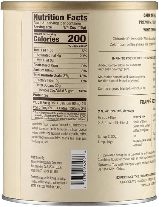 Ghirardelli Mix, White Mocha Frappe, 49.92 oz,(Pack of 1)