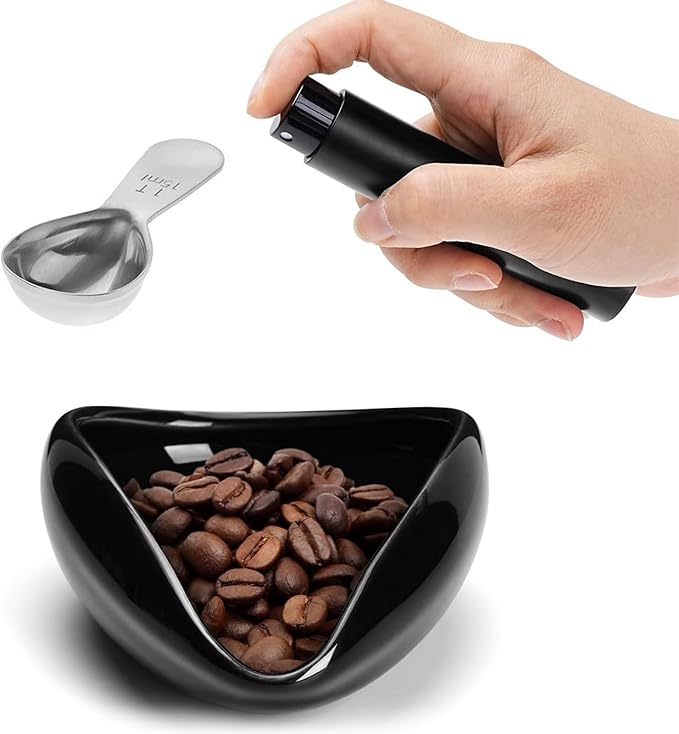 Coffee Bean Dosing Cup Set With Includes Ceramic Measuring Cup Measuring Spoon With and Coffee Spray Bottle Espresso Accessory Kit Measurement Suitable for Both Coffee Shops and Home Use