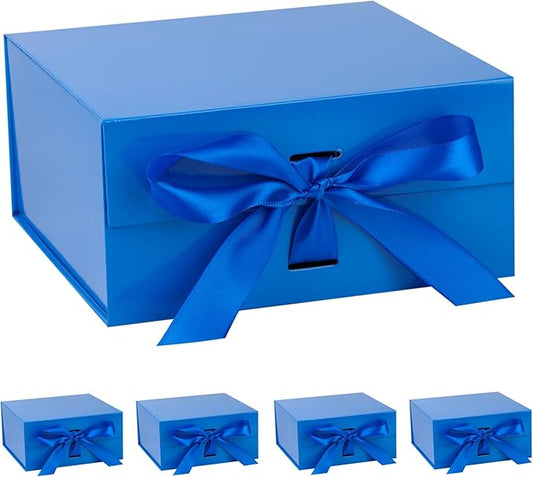 OEMVALATY Blue Gift Box,10x10x5 Inches Gift Boxes with Lids for Presents with Magnetic Closure and Ribbon for Wedding,Storage,Birthday(5-Pack)