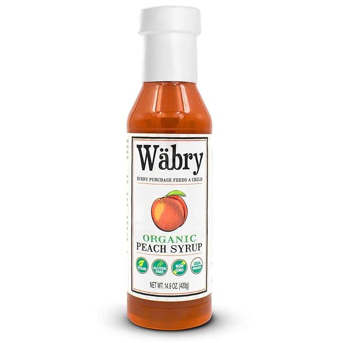 Wäbry Organic Peach Syrup – 14.9oz (420g), Natural Fruit Syrups for Drinks, Pancakes, Tea, Shaved Ice and Ice cream, Vegan, Non-GMO, Dye-Free Snow Cone Syrup – BPA-Free Plastic Bottle