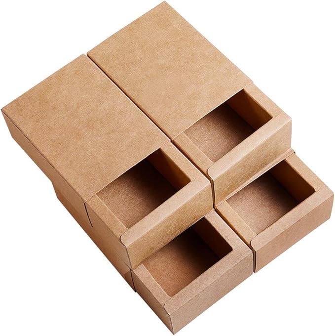BENECREAT 20 Pack Kraft Paper Drawer Box Festival Gift Wrapping Boxes Soap Jewelry Candy Weeding Party Favors Gift Packaging Boxes - Brown (5x4.25x1.65)