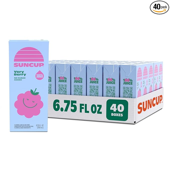 SunCup Juice - Very Berry (40 Pack) 6.75 oz Juice Box with Straw | 100% Very Berry Blend for Kids, Bulk Pack for School Lunches, Snacks, Classrooms, Travel, Parties, Sports Teams, and Everyday Drinks