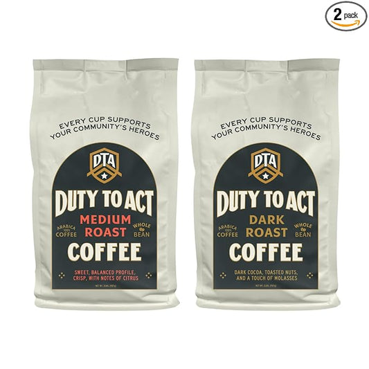 Duty to Act Medium Roast & Dark Roast Whole Bean Coffee, 2 lb. (Variety Pack)