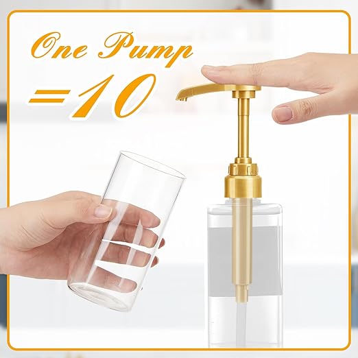 Ferrochef 10 Pcs Coffee Syrup Pumps with Tip Covers, Compatible with Monin 750ml Glass Bottles, 1/4 oz Dispensing Pump for Coffee Bar, Latte, Cocktail, Drink Flavoring(Gold)