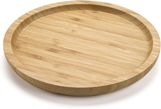 Round Bamboo Tray, Wood Serving Tray, Wooden Platter, Wood Charcuterie Board, Decorative Tray for Coffee Table, 7.9 inch