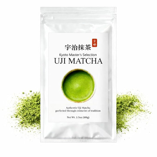 JEAU CHAU Premium Uji Matcha Powder from Kyoto, Japan (3.5oz/100g. 50 servings per bag) Vivid Green Ceremonial Quality Taste, for Lattes & Baking