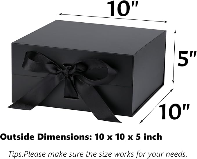 OEMVALATY Black Gift Box,10x10x5 Inches Gift Boxes with Lids for Presents with Magnetic Closure and Ribbon for Wedding,Storage,Birthday(5-Pack)