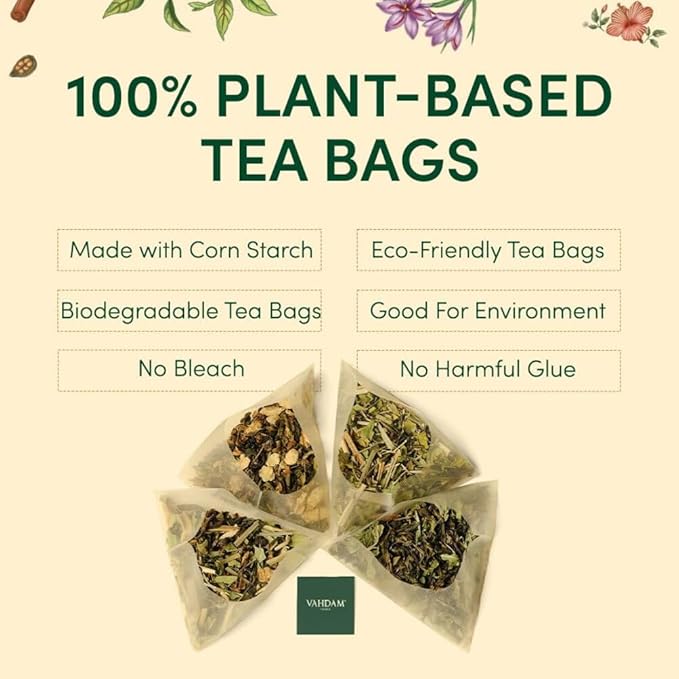 VAHDAM, Assorted Herbal Tea Variety Pack (6 Variants, 36 Tea Bags) Caffeine Free, Gluten Free, Non GMO | Eco Friendly Long Leaf Pyramid Tea Bags I Valentines Day Gift Set for Him & Her