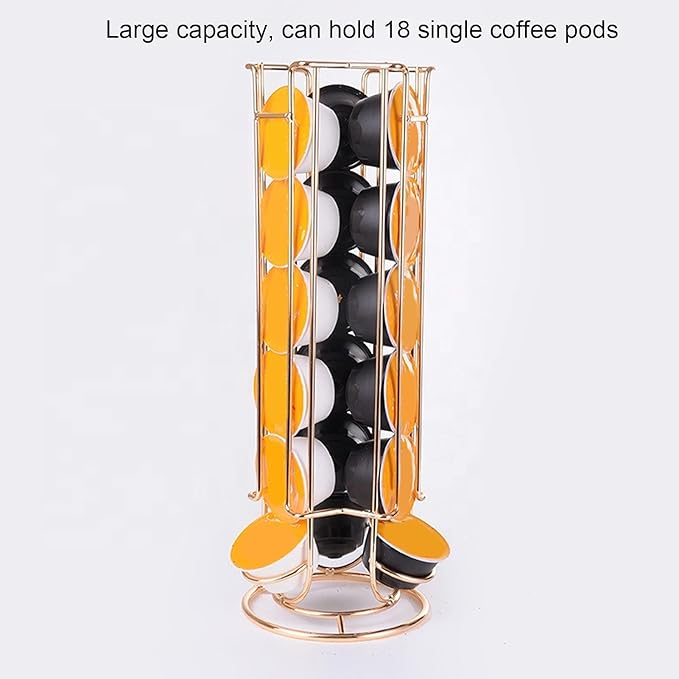 Coffee Capsule Holder Storage Rack, 18PCS Coffee Pod Stand Organizer, Gold Metal Mesh Shelf for Nespresso Capsules, Sturdy Iron Chrome Plating Design for Home Office Countertop