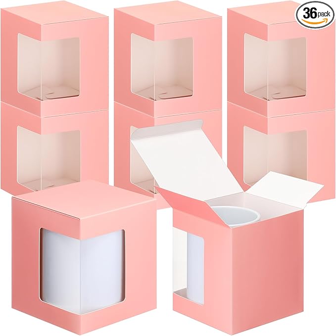 Harloon 36 Pack Mug Boxes for Gifts Coffee Mugs Boxes Gift for Shipping Sublimation Transparent Wine Glass Gift Packaging Box for Blanks 11oz, 12oz, 15oz Wrapping(Pink)