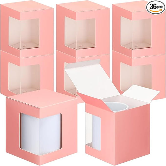 Harloon 36 Pack Mug Boxes for Gifts Coffee Mugs Boxes Gift for Shipping Sublimation Transparent Wine Glass Gift Packaging Box for Blanks 11oz, 12oz, 15oz Wrapping(Pink)