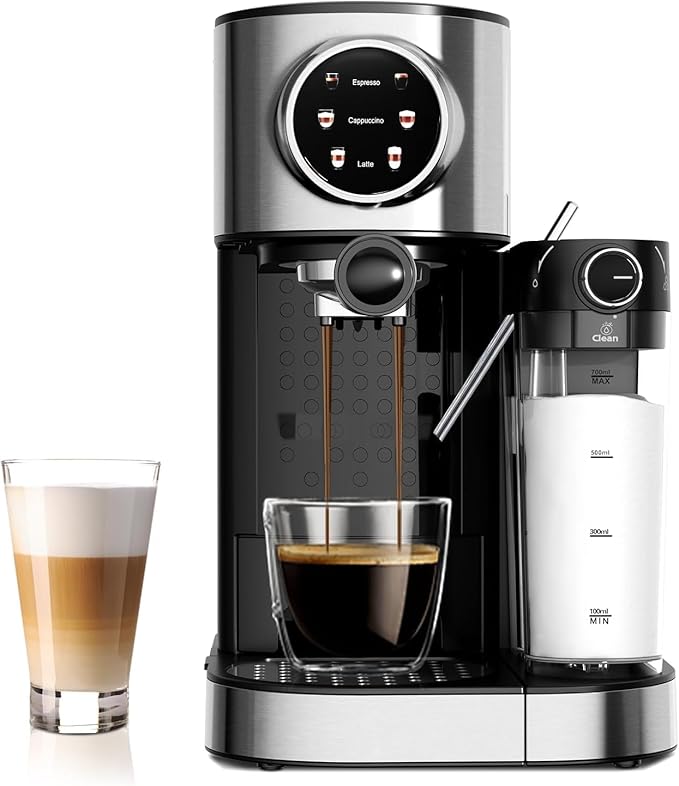 20 Bar Professional Compact Espresso Cappuccino Machine with Touch Screen & Auto Milk Frother, Stainless Steel Coffee Maker for Cappuccino, Latte
