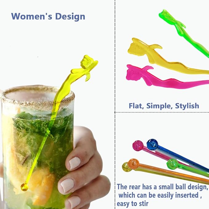 50 Pcs 5.9" Extra-Long Plastic Cocktail Swizzle Sticks, Unique Tropical Design Drink Stirrers Reusable Novelty Swizzle Sticks for Cocktails, Juices, and Party Beverages