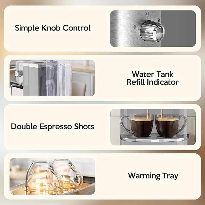 20 Bar Espresso Machine Semi-Automatic, Professional Coffee Maker with Milk Frother Steam Wand & 45OZ Removable Water Tank, Home Barista System for Cappuccino, Latte, Americano-Stainless Steel-Silver