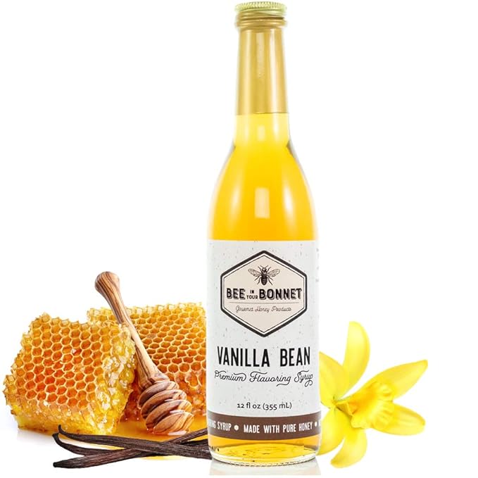 Bee in Your Bonnet Premium Flavoring Syrup - Made with Real Honey & Natural Ingredients - Perfect for Coffee Flavoring, Cocktails & Drinks - Vanilla Bean Flavoring - 12 Ounce Bottle
