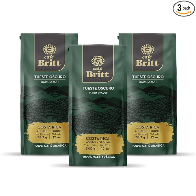 Café Britt® - Costa Rican Dark Roast Coffee (12 oz.) (3-Pack) - Ground, Arabica Coffee, Kosher, Gluten Free, 100% Gourmet & Dark Roast