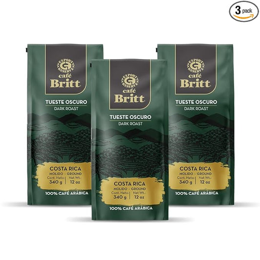 Café Britt® - Costa Rican Dark Roast Coffee (12 oz.) (3-Pack) - Ground, Arabica Coffee, Kosher, Gluten Free, 100% Gourmet & Dark Roast