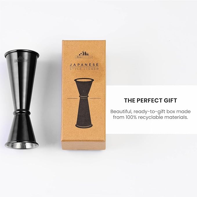 A Bar Above Premium Japanese Jigger, with 8 Measurements Inside, Professional and Heavy-Duty, 304 Stainless Steel Cocktail Double Jiggers, for Bartending, 1 Jigger, Black
