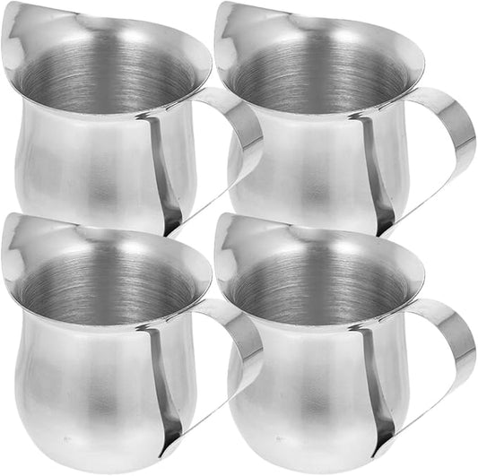COHEALI Stainless Steel Milk Frothing Pitcher Set 4Pcs 90Ml Espresso Shot Measuring Cups Metal Cream Jug for Coffee Art Home Kitchen