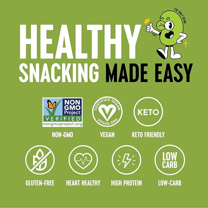 The Only Bean Crunchy Roasted Edamame Snacks (Wasabi Soy Sauce), Healthy High Protein Snacks, Low Carb, Keto Friendly, Gluten Free, Vegan, Lunch, Office, Adults and Kids, 0.9 Ounce (Pack of 10)
