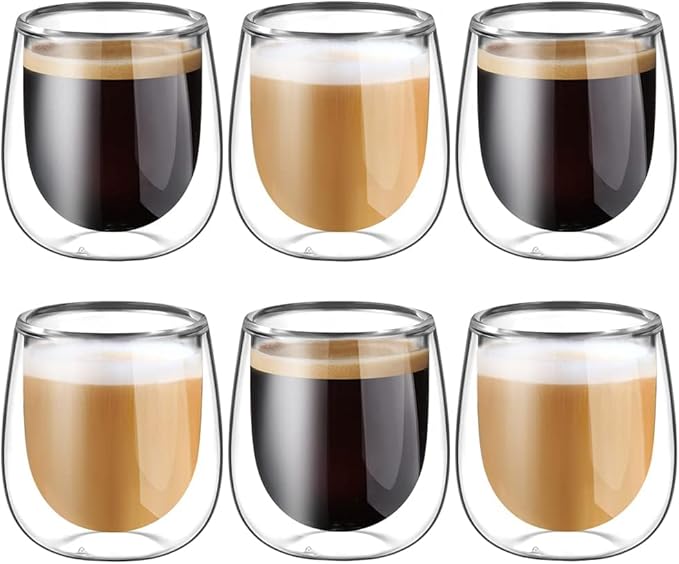 glastal Espresso Cups Set of 6, Double Walled Glass Coffee Cups 4oz, Clear Glass Coffee Cups Insulated Espresso Mug Borosilicate Glass