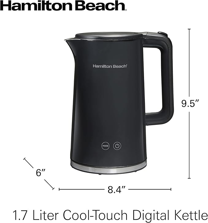 Hamilton Beach Digital Temperature Control Electric Tea Kettle, Hot Water Boiler & Heater 1.7L, 5 Preset Modes + Keep Warm, Fast Boil 1500 Watts, BPA Free, Cool-Touch Exterior, Black (41033)