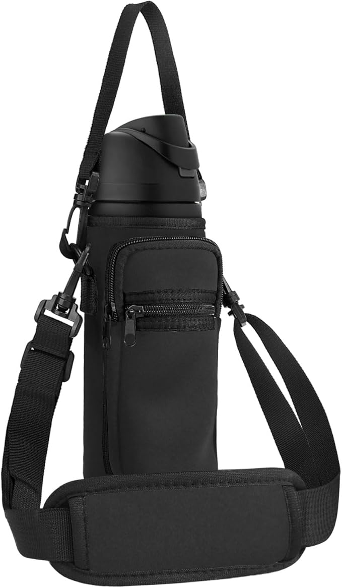 Neoprene Water Bottle Holder Bag with Cell Phone Pocket Compatible with Owala FreeSip 24 oz，Water Bottle Carrying Bag ，with Adjustable Shoulder Strap,for 24oz Stainless Steel Water Bottle