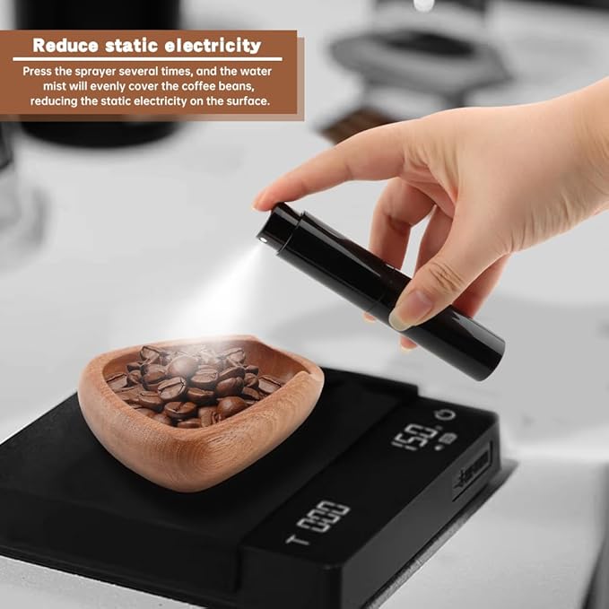 Coffee Bean Dosing Cup,Wood/Ceramic Coffee Dosing Tray Coffees Bean Weighing Tray Weigh Coffees Beans Container,with Spray Bottle Measuring Spoon For Coffe e Or Tea