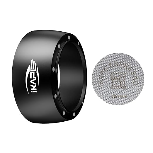 IKAPE Magnetic Dosing Funnel Set, 58MM Espresso Dosing Ring & Puck Screen Kit Compatible with 58 mm Bottomless Portafilter - with 10 Small Magnet (Black)