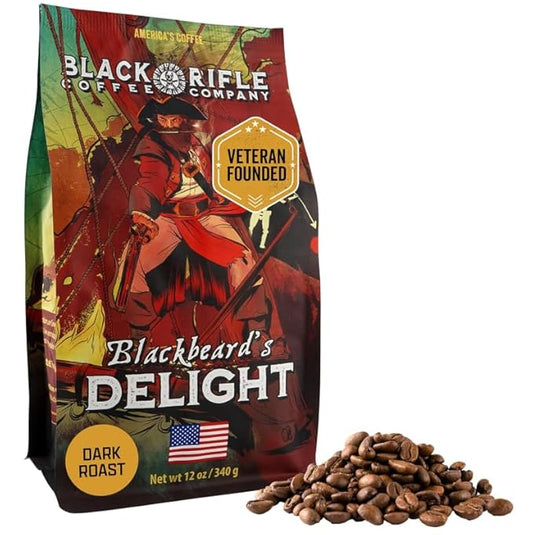 Black Rifle Coffee Company Blackbeard's Delight, 12oz Bag, Whole Bean Dark Roast - Roasted Blend Made from Arabica Beans - Colombian & Brazilian Beans - Veteran Founded & American Made