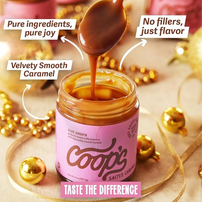 Coop's Salted Caramel Sauce: Rich and Buttery, Gourmet, All Natural, Handcrafted, Gluten Free, Non-GMO, Award Winning, Ice Cream Toppings, Desserts, 10 Ounce