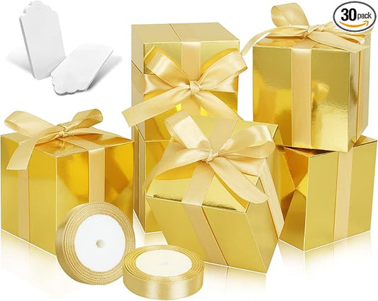 50 Pack Small Gift Boxes, 2x2x2 Favor Boxes Gold Paper Gift Boxes with Lids for Presents, Crafting, Cupcake Boxes, Gifts, Candy Boxes for Wedding Party Bridal Shower Baby Shower Favors
