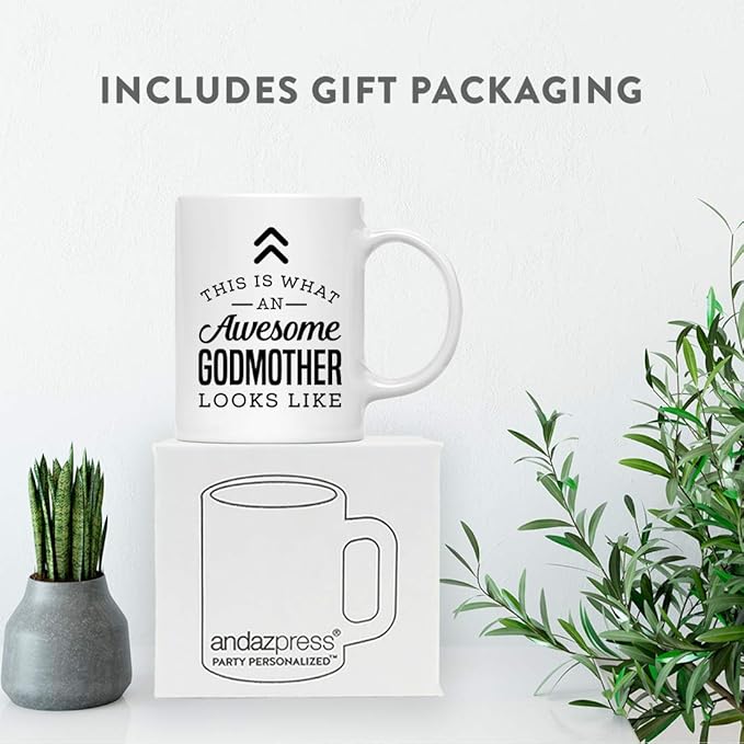 Andaz Press 11oz. Ceramic Coffee Tea Mug Thank You Gift, This is What an Awesome Godmother Looks Like, 1-Pack, Birthday Christmas Gift Ideas Coworker Him Her, Includes Gift Box