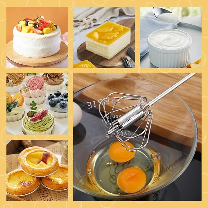 Stainless Steel Egg Whisk, 2025 New Semi-Automatic Whisk Hand Push Rotary Whisk Blender for Baking Cooking, Kitchen Hand Mixer Stirrer Tool for Beating Eggs, Butter, Milk (Sliver, 10in)