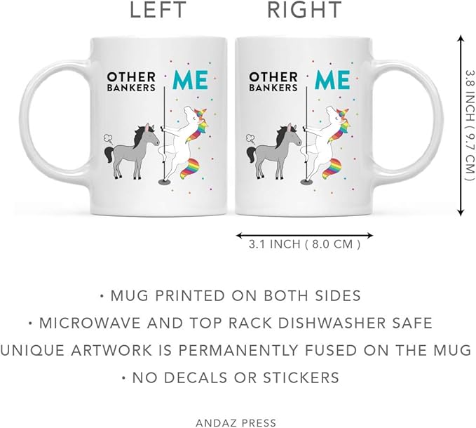 Andaz Press Funny Quirky 11oz. Ceramic Coffee Tea Mug Thank You Gift, Other Bankers Me, Horse Unicorn, 1-Pack Banker Coffee Mug Christmas Ideas Coworker Mugs