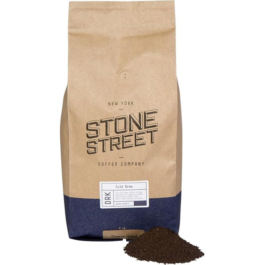 Stone Street Cold Brew Coffee, Low Acid, 100% Arabica, Gourmet Coffee - Strong & Smooth Blend, Coarse Ground, Dark Roast, Colombian Single Origin, 5 LB