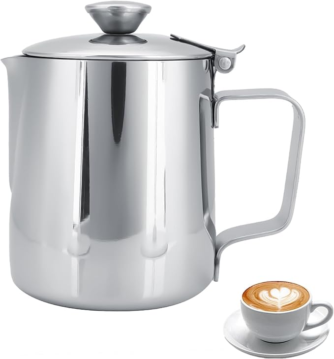 Milk Frothing Pitcher, Stainless Steel Pitcher with Lid Milk Frother Cup Milk Jug Coffee Creamer Container Creamer Dispenser Milk Steamer Cup Milk Cup with Lid for Latte Coffee Art(1000ML)