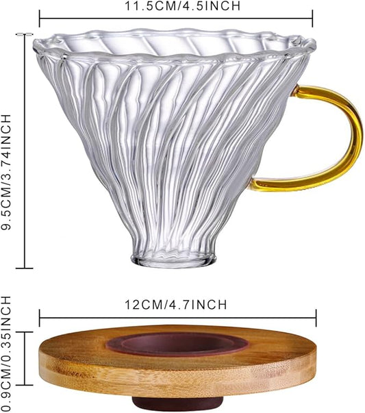 Gute Glass Coffee Dripper/Filter - Cone Glass Pour Over Coffee Dripper with Bamboo Stand & Handle, 1-4 Cups Drip Coffee Maker Funnel Accessories for Home, Office