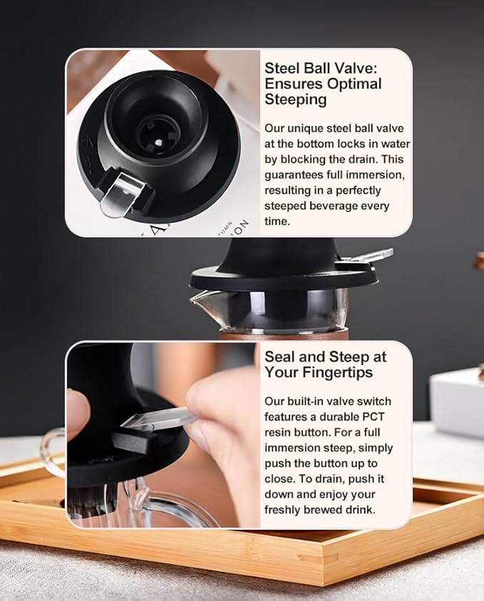 BeeCa Clever Coffee Dripper, Glass Coffee Maker with One-Switch Control for French Press & Drip Styles, Beginner-Friendly All-in-One Brewing System, Includes Paper Filters (Size 02)