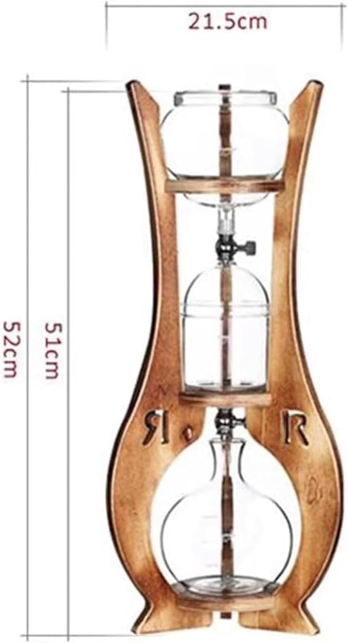 Cold Brew Drip Tower - 600ml Ice Coffee Maker with Double Valve, Wooden Stand & Slow Drip Technology - Perfect for Home & Office Brewed Coffee Lovers