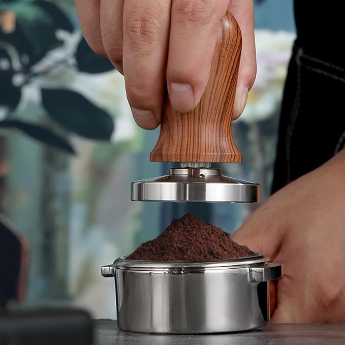 53mm Spring Loaded Espresso Tamper and Stirrer Set, Walnut Wood Coffee Tamper with Tamping Mat and Barista Accessories Kit for Espresso Machine, Wooden