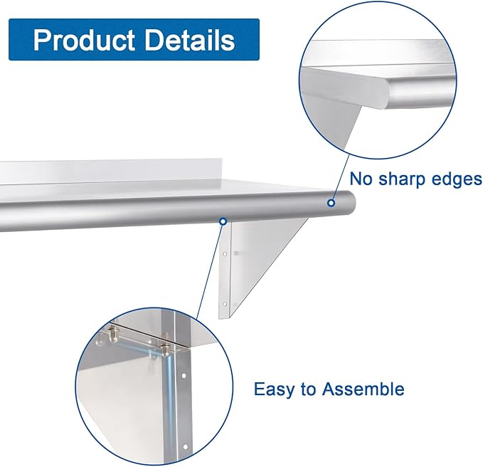 HARDURA Stainless Steel Shelf 14" x 72", 352lb Commercial Shelves Wall Mount Metal Shelving with Backsplash and Brackets for Kitchen, Restaurant, Laundry Room and Home