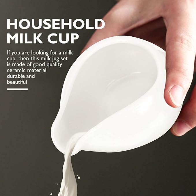 Hemoton Milk Jugs 4 Oz Round Mouth Creamers and Sauce Pitchers Porcelain Containers for Coffee Tea Table Serving and Entertaining 3.54X2.75X1.96In