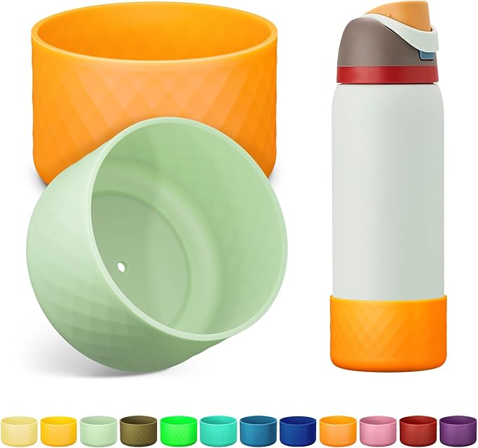 2PCS Silicone Water Bottle Boot for Owala 24oz 32oz 40oz, Anti-Slip Protective Sleeve Bottom Bumper Protector for FreeSip, Twist, and Flip Stainless Steel Water Bottles